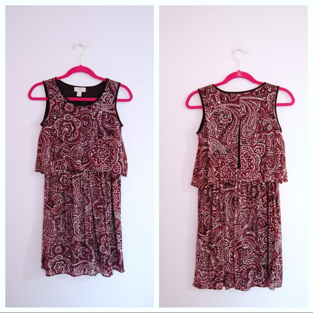 Loft Paisley Floral Sleeveless Tiered Red Dress - Picture 2 of 7